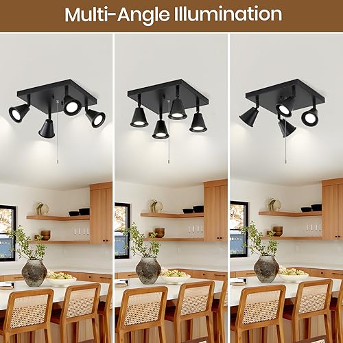 Miniatura 28 de SEEBLEN Iluminación direccional industrial de 3 luces con cadena de tracción de encendido/apagado, foco de techo redondo ajustable, luz de cocina