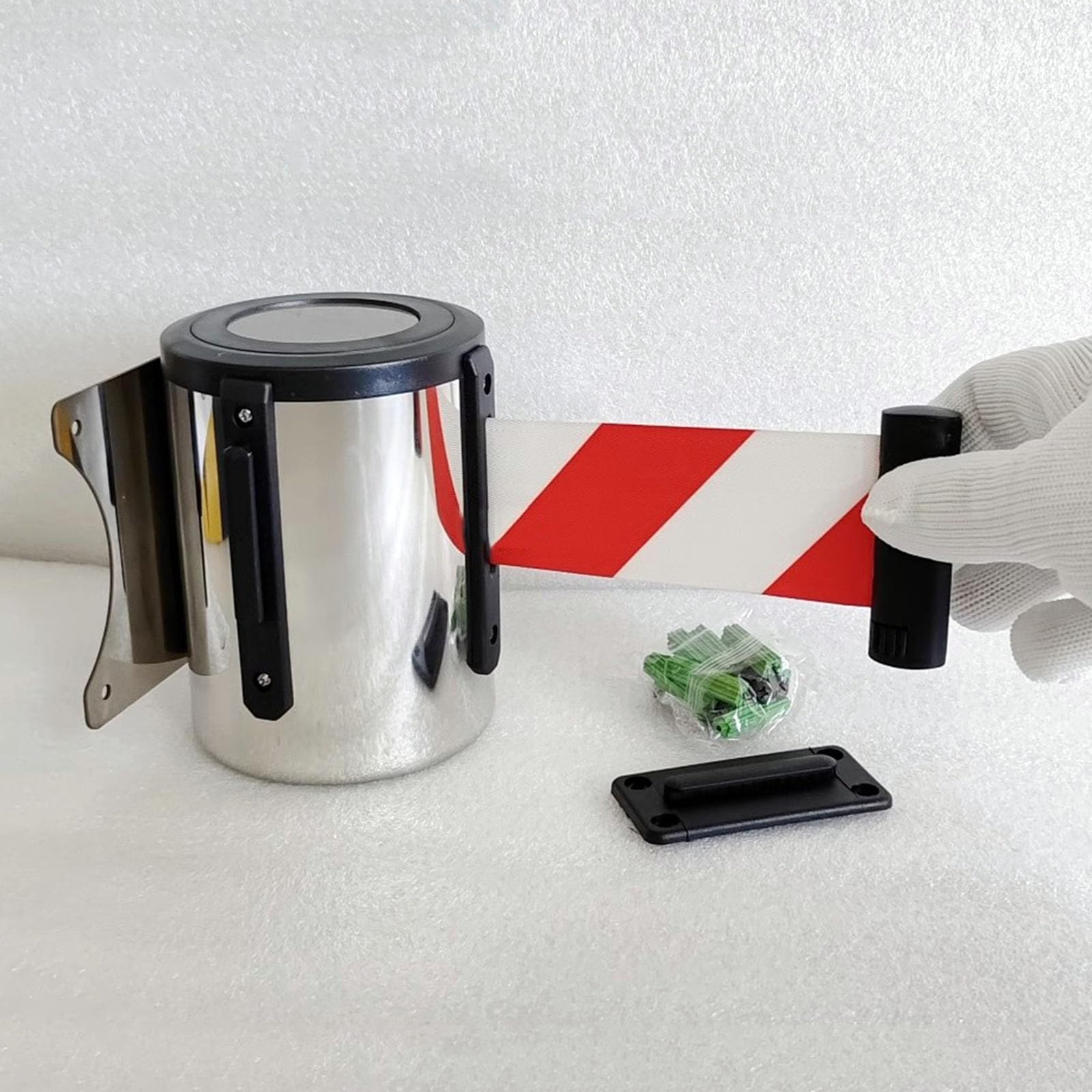 CAIFEXUE Red Queuing Safety Tape Cordon - Retractable Belt Barrier, Stainless Steel Housing with Mounting Accessories, 2/3/5/10M Optional/a/5M(16.4Ft)