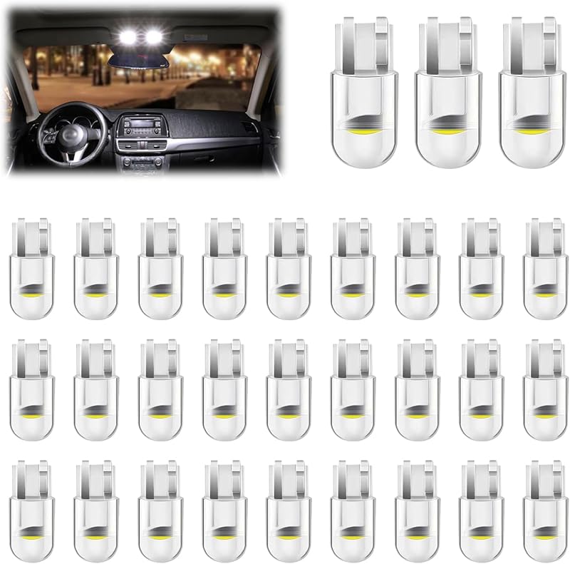 Lâmpadas LED automotivas T10 194 RBOKO 6000 K 12 V para iluminação interna – Kit com 30 unidades