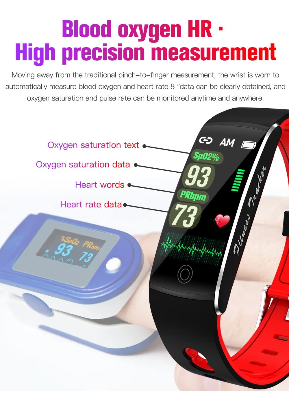 Inteligentny zegarek pomiar temperatury fitness trackery tętno pomiar ciśnienia tlenu we krwi pulsoksymetr bransoletka wodoodporny krokomierz (czarny)