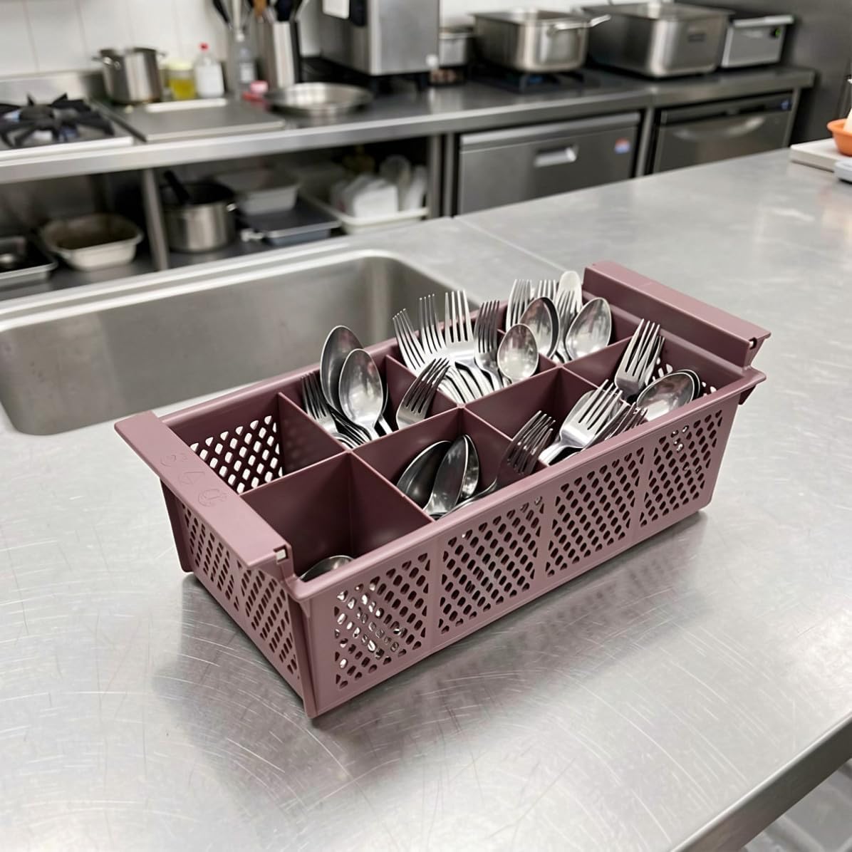 Commercial Cutlery Basket for Dishwasher with Handle, 8-slot Organizer