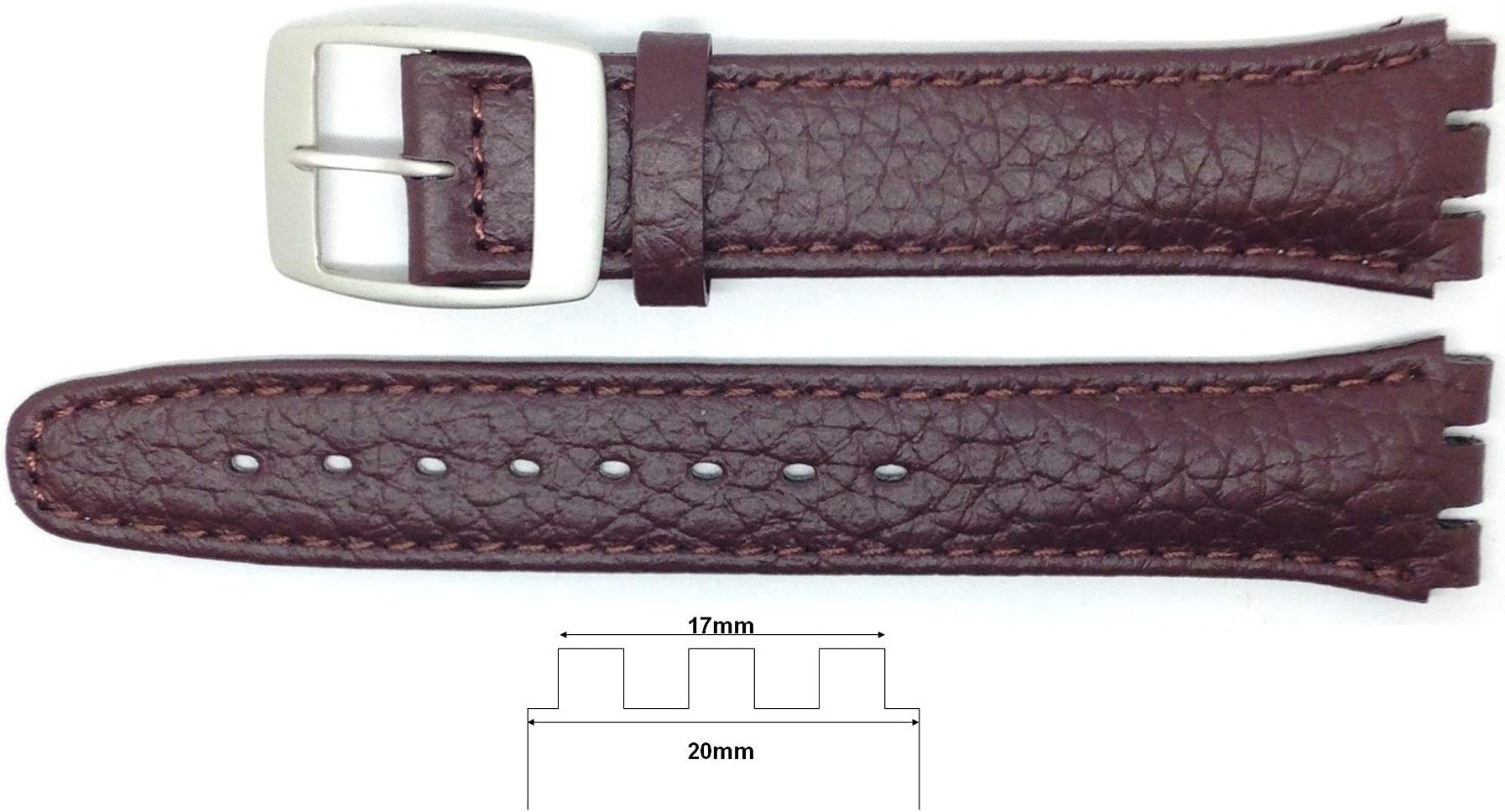ATLO New 17mm (20mm) Sized Genuine Leather Strap Compatible for Swatchยฎ Watch - Brown - 400CC20