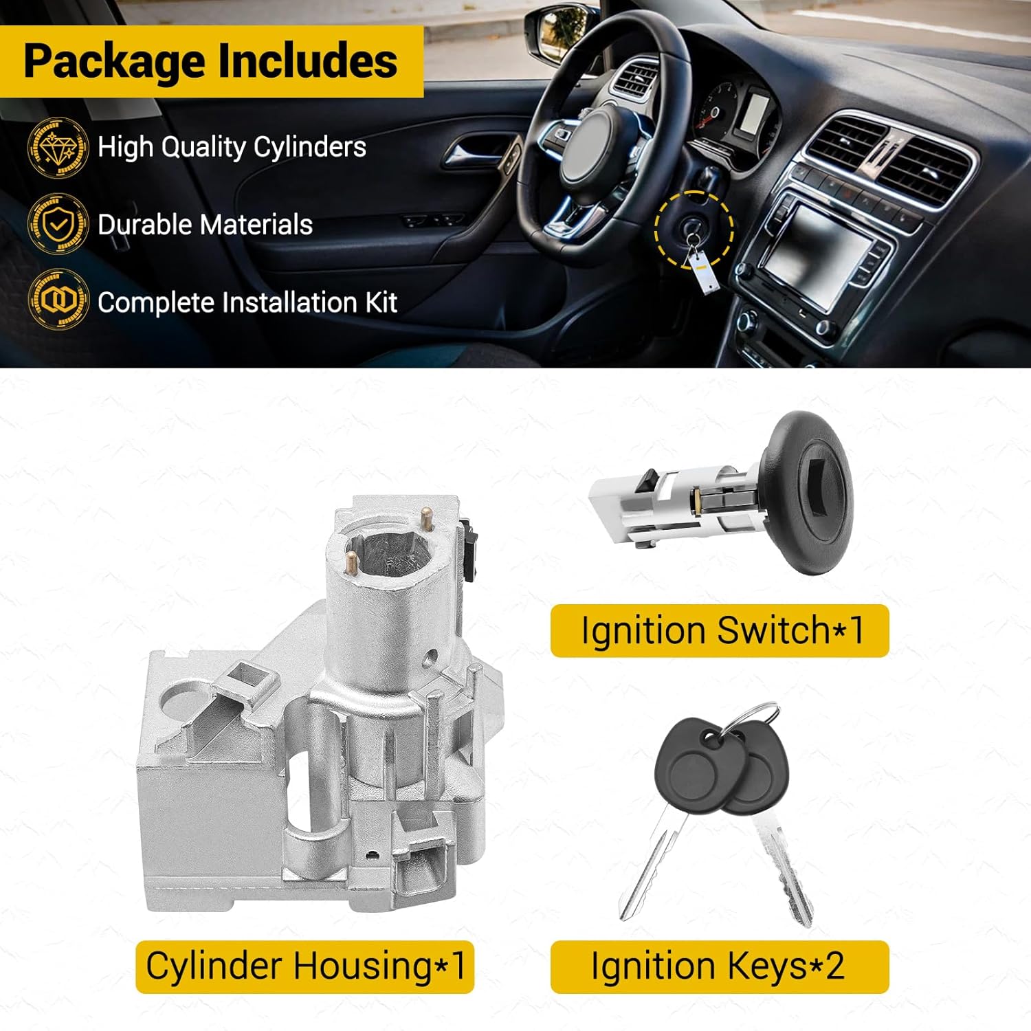 Ignition Lock Cylinder Switch & Ignition Lock Cylinder Housing Compatible with Chevy Silverado 1500 2500 3500 Tahoe Avalanche Suburban GMC Cadillac Escalade 924-713 US-312L D1469G