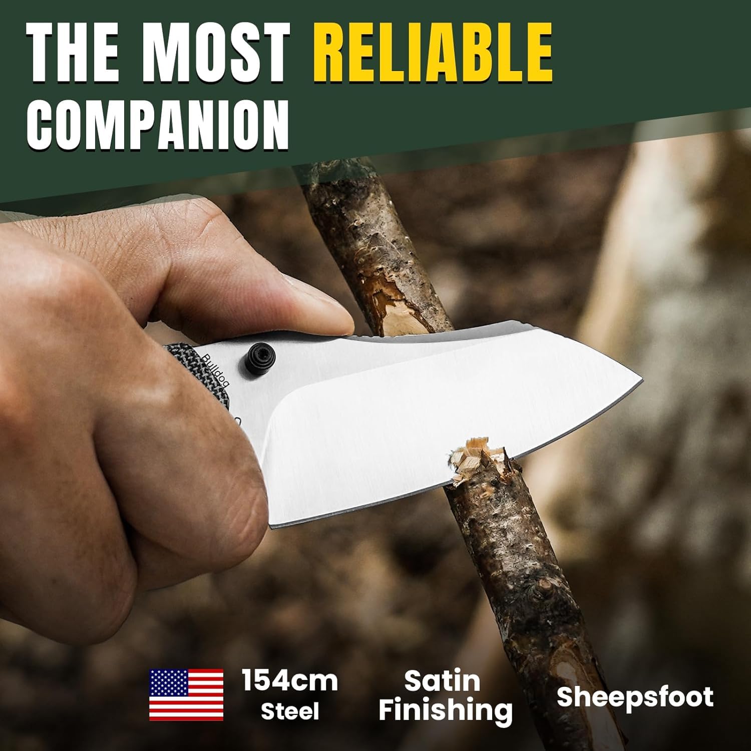 Kizer Bulldog Navaja Plegable, Cuchillo Plegable con Hoja Sheepsfoot de 7,6 cm, Mango de Micarta de Acero 154CM, Navaja EDC para Camping al Aire Libre, Caza y Supervivencia V3672C2