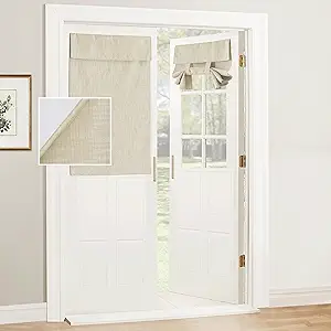 RYB Home 100% Blackout Door Curtains for Classroom, Linen Textured Privacy Easy Blinds Shades for Nana Entrance Way Glass/French Door, W 26 x L 40 inches, Textured Taupe, 1 Panel