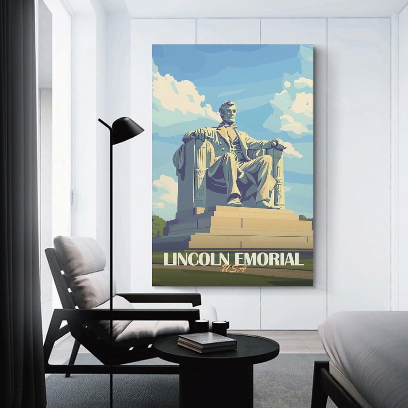 Junmoney Lincoln Memorial Decorative Wall Artwork, 20x30inch(50x75cm), for Home Lounge, Bedroom Or Reading Nook, Easy Decor for Gallery Walls