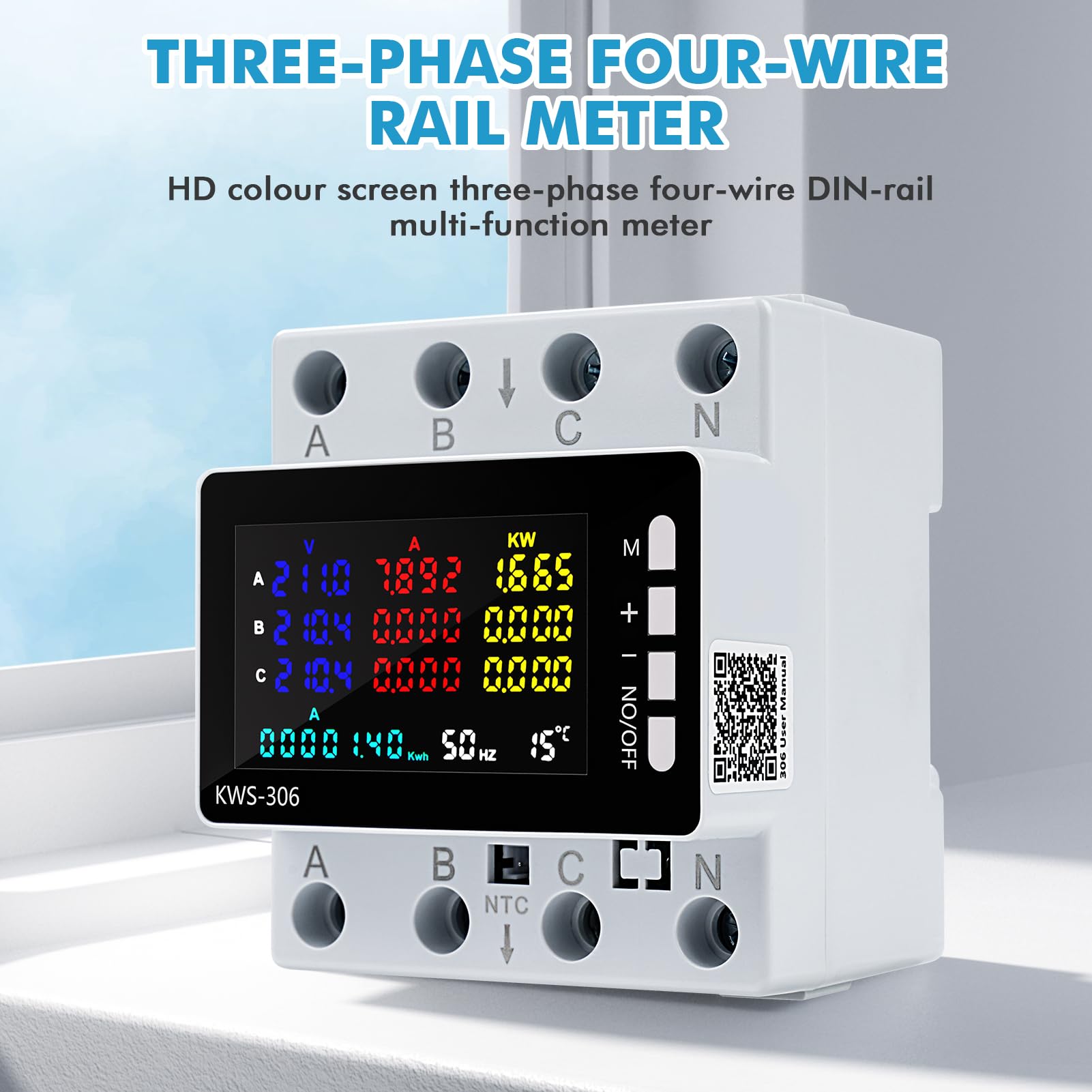 Contatore Energia Elettrica Trifase, 9 in 1 Misuratore di Consumo Elettrico Digitale Contatore Elettrico Energy Meter con Protezione da Sovratensione/Sottotensione AC 85-290V 80A (NO WiFi)