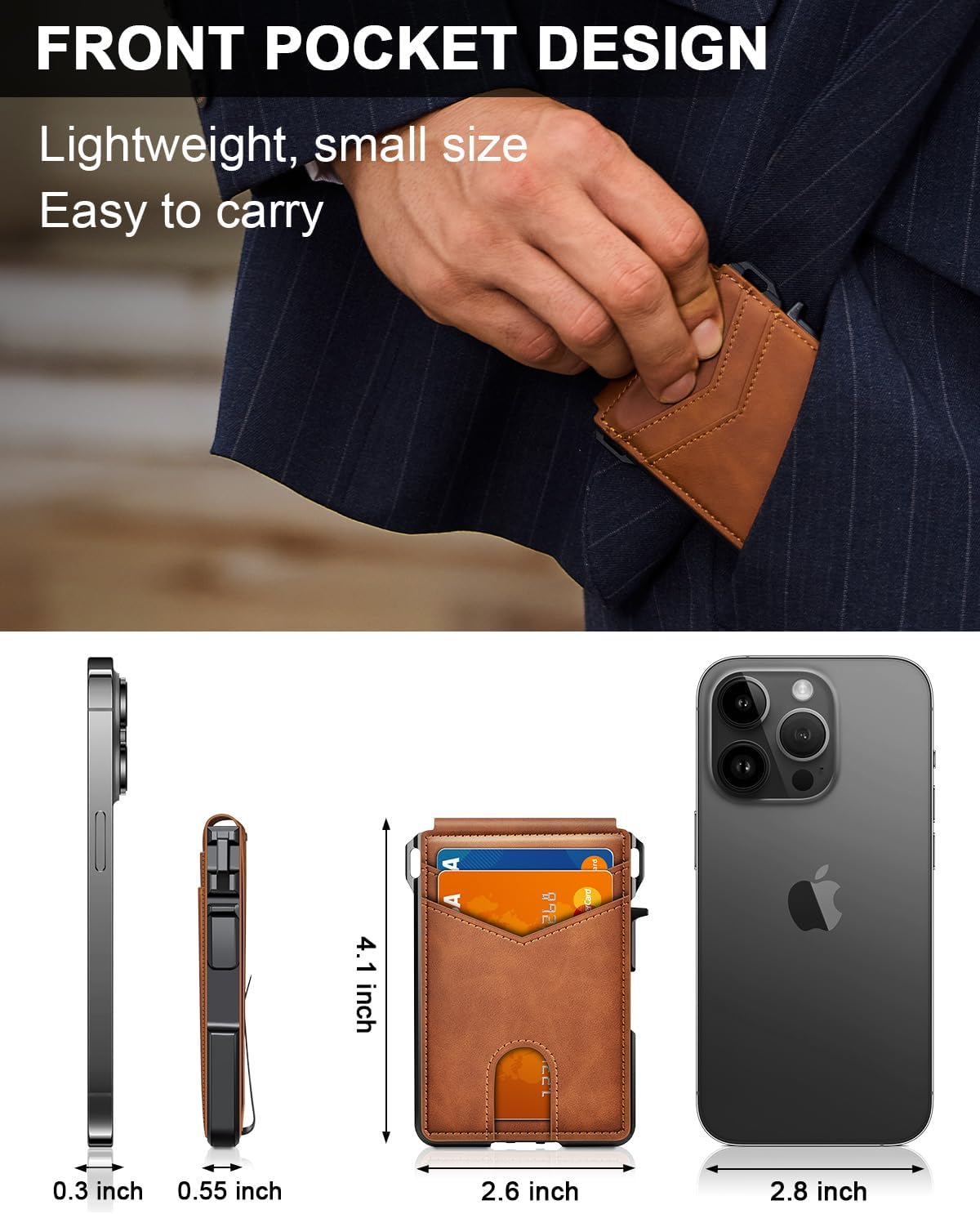 ZALVEX Wallet for Men, Mens Minimalist Wallet 9-13 Cards, Slim Compact Wallet with Money Clip & ID Window, RFID Blocking Smart Pop Up Card Wallet, Metal Aluminum Credit Card Holder Bifold Wallet - Image 6