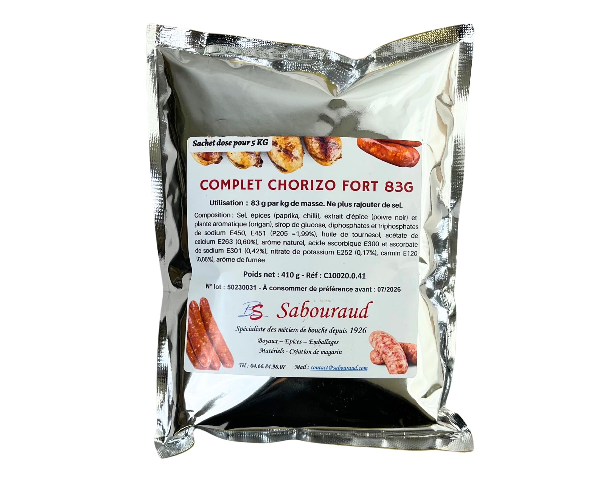 Epice pour chorizo sec fort complet sachet 410gr pour 5 kilos de viande