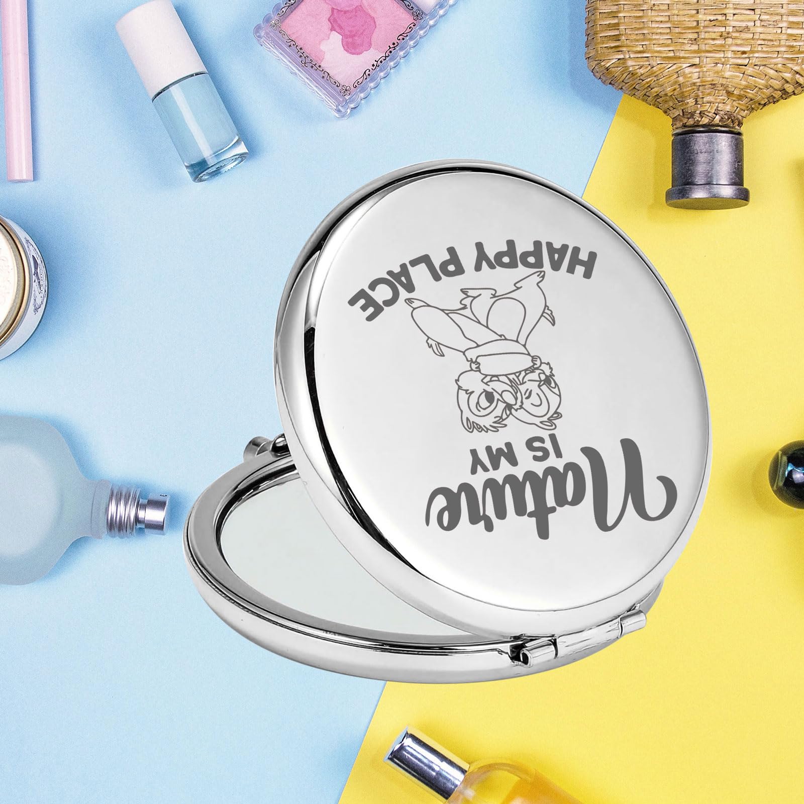 WUSUANED Chip & Dale Make-up Spiegel – Edelstahl Mit Spruch, 6,5 Cm, 2-seitig (klar/vergrößernd)