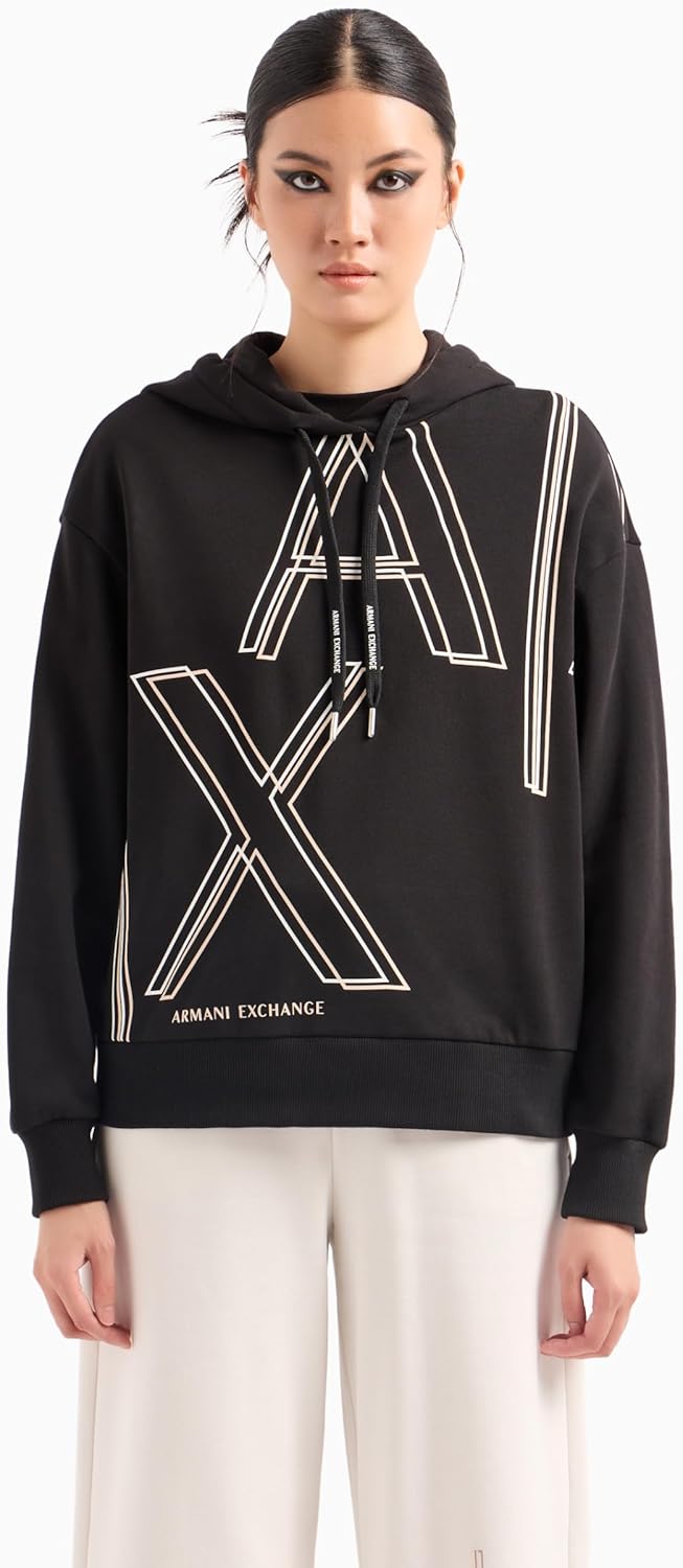 Armani Exchange womens Outline Logo Print Hoodie Sweatshirt - Image 3