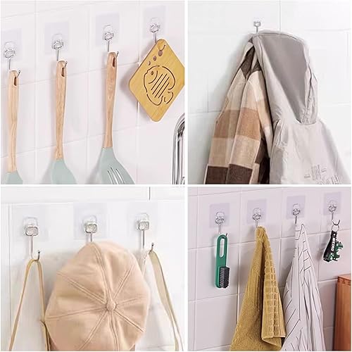 Miniatura 6 de Ganchos adhesivos para colgar, paquete de 12 ganchos de pared resistentes de 22 libras (máx.) sin clavos, autoadhesivos, extraíbles, impermeables y