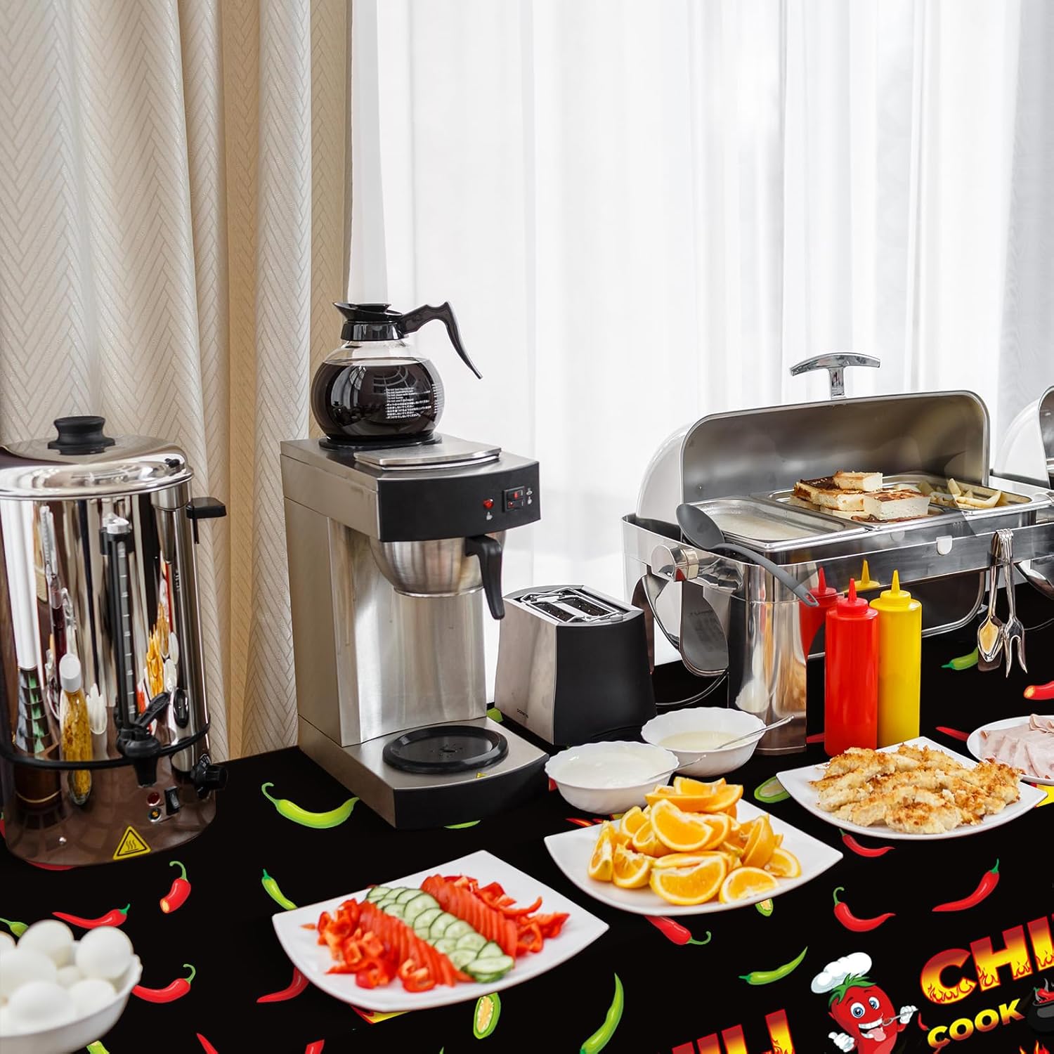 3 Pcs Chili Cook Off Decorations, Premium Disposable Plastic Tablecloth, Chili Pepper Decorative Rectangle Table Cover, Chili Cooking Mexican Fiesta Party Supplies (53 x 108 inch) - Image 3