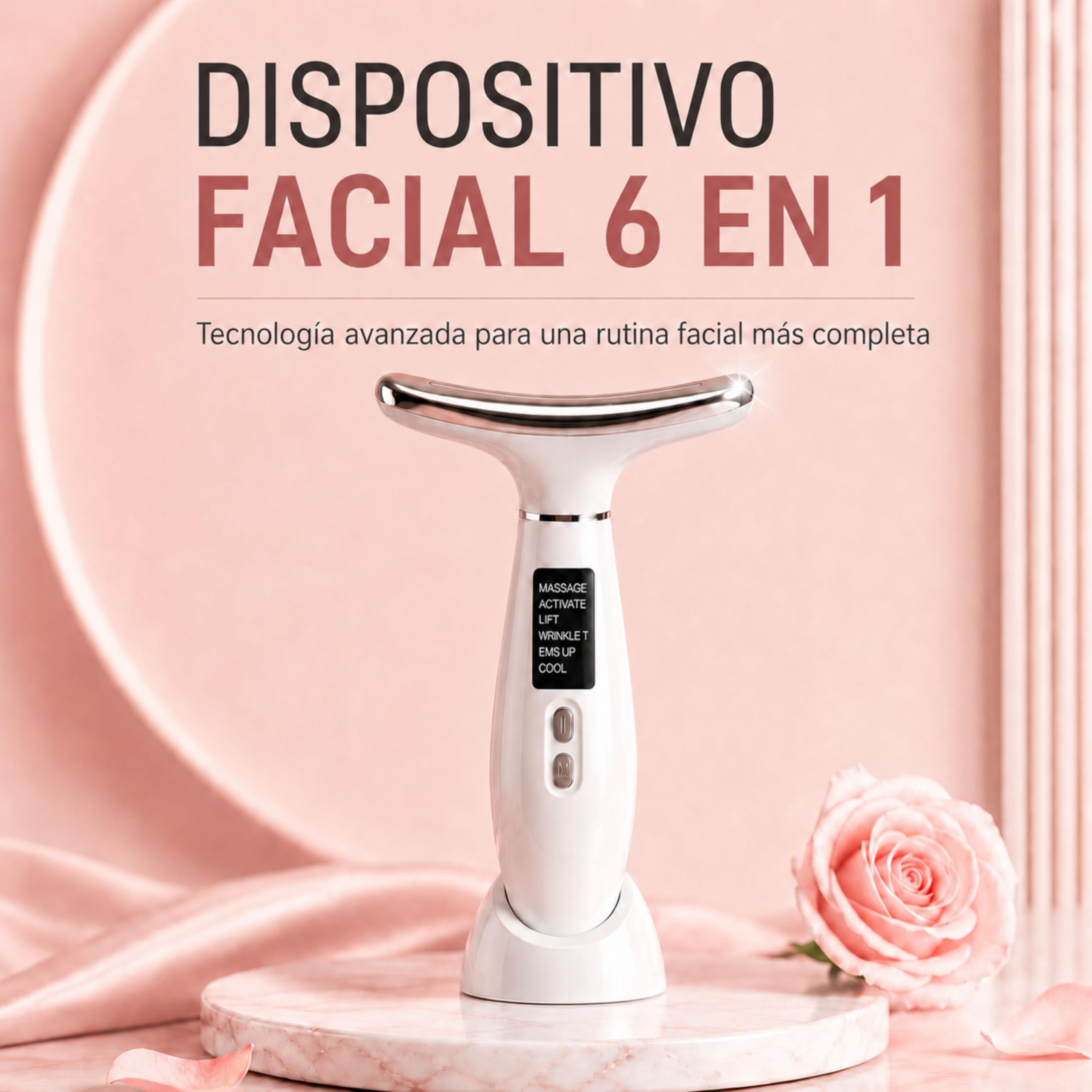 6-in-1-Massagegerät für Gesicht und Hals, straffend und Anti-Falten, Reduktion des Doppelkinns, Elektrostimulator mit LED-Licht, beleuchtet und stellt die Haut wieder her, mit Kalteffekt.