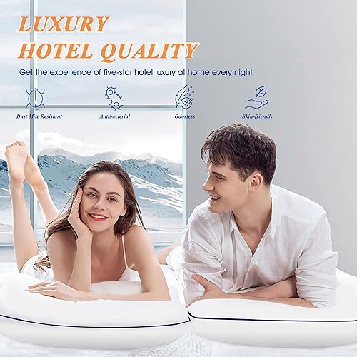 Miniatura 6 de MZOIMZO Almohadas de cama firmes de apoyo para dormir, juego de 2 unidades, calidad de hotel refrescante con relleno alternativo de plumón suave