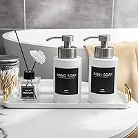 Vista 2 de Foaming Soap Dispenser Set, 12 Oz Glass Hand Soap Dispenser with 304 Rust Proof Stainless Steel Pump, Waterproof Labels, for Bathroom Decor Kitchen