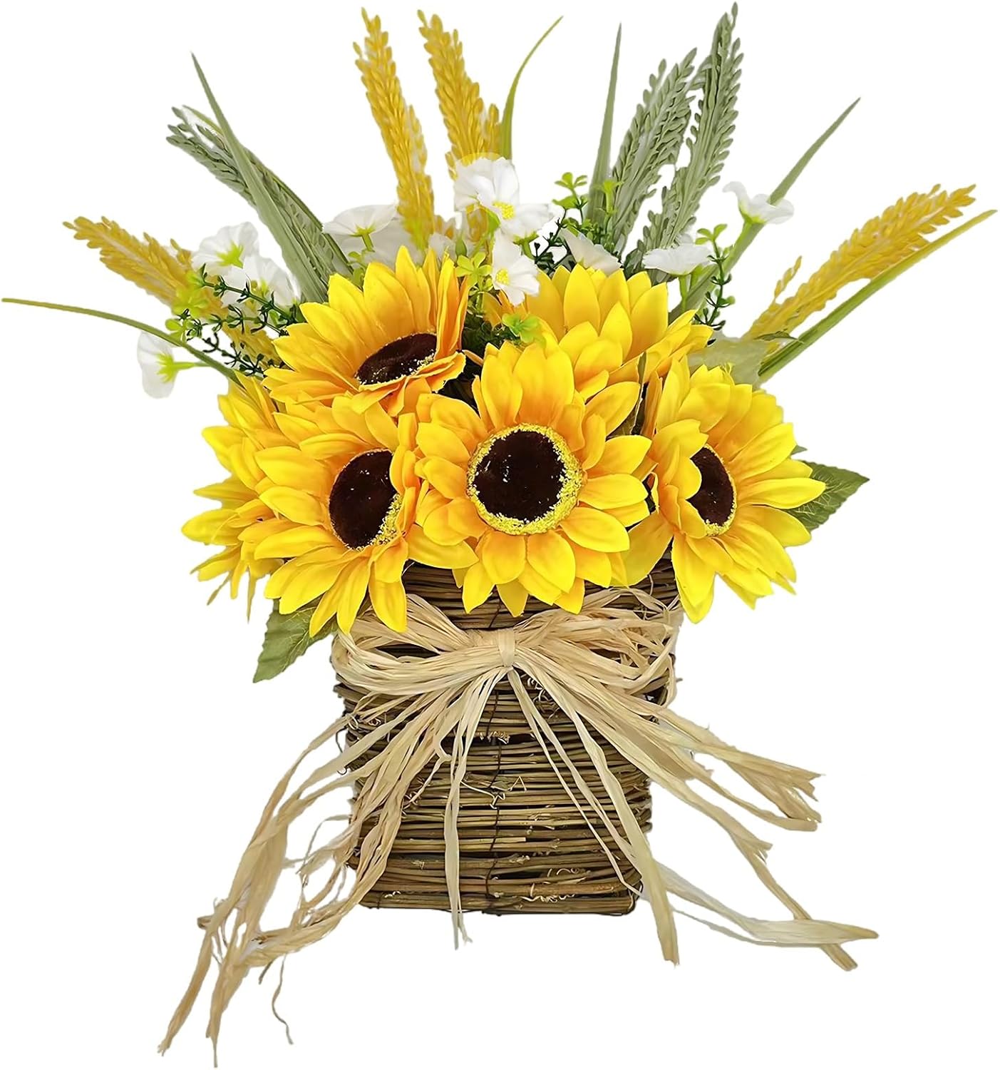 Front Door Outside All Season Sunflower Door Wreaths With Burlap Ribbon, Hanging Floral Basket For Doors, 9.9 In X 15 In / 25 Cm X 38 Cm, Yellow Artificial Decoration, Door Baskets For Flowers