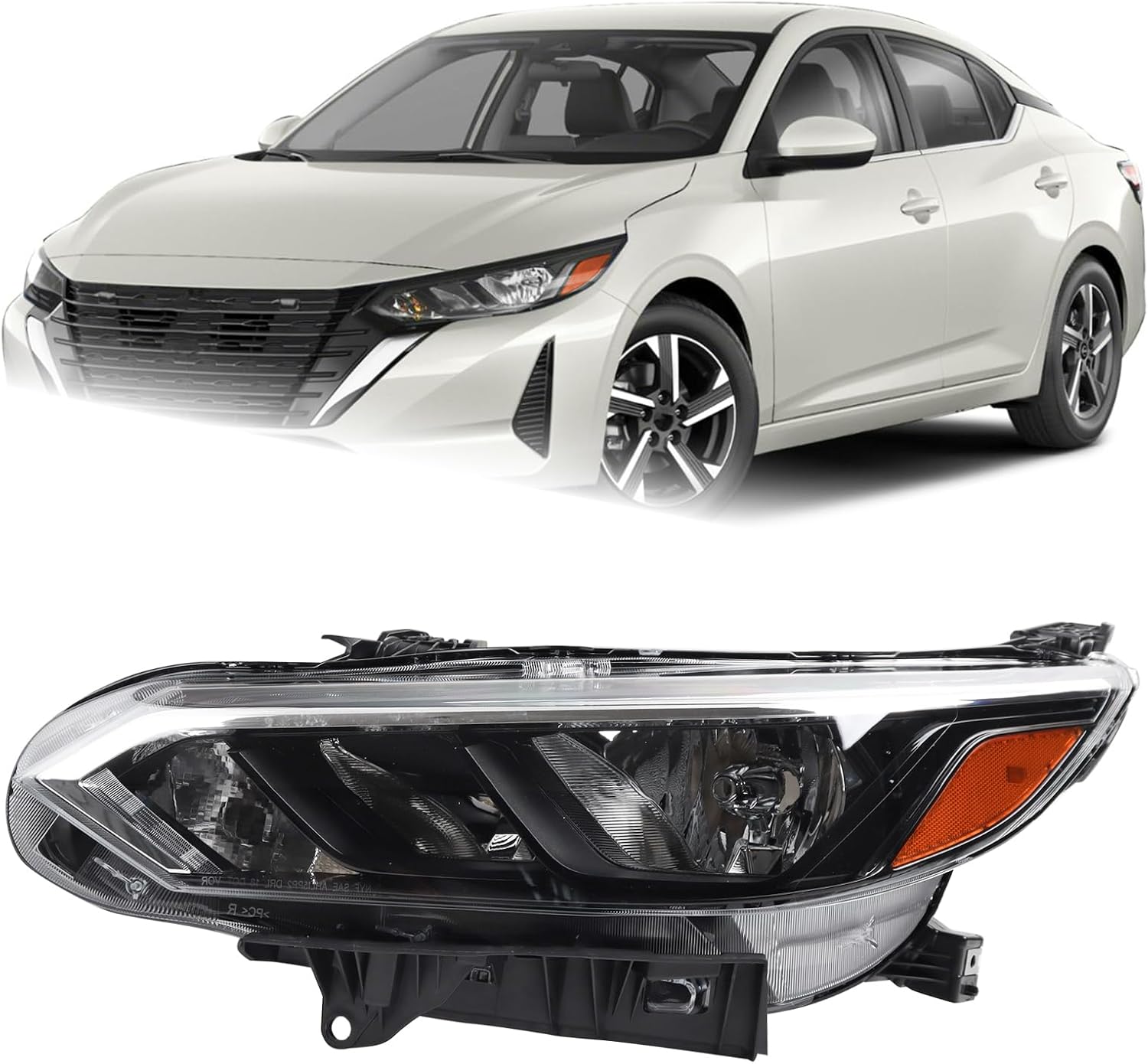 LH Halogen Headlight Fit for 2024 2025 Nissan Sentra S/SV Headlamp Assembly Left Driver Side W/o Bulbs NI2502302 26060-6LY0A 260606LY0A Halogen S/SV Left Driver