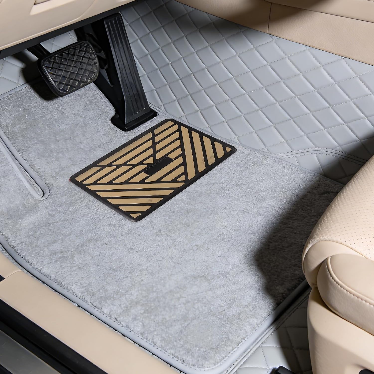 Luxshiny 2pcs Car Floor Mats Carpet Patch, Non-Slip Floor Mats for Cars Carpet Repair - 9.5x6.1in Automotive Pedal Pad for Heel Scuff Plate Repairing, Beige