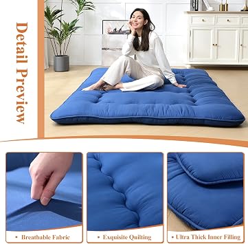Futon Mattress Thicken Sleeping Mattress for Floor Folding Mattress for Adults,Kids,Tatami Mat,Camping Mattress,Road Trip, Kids Play Mat, Queen Size,Navy