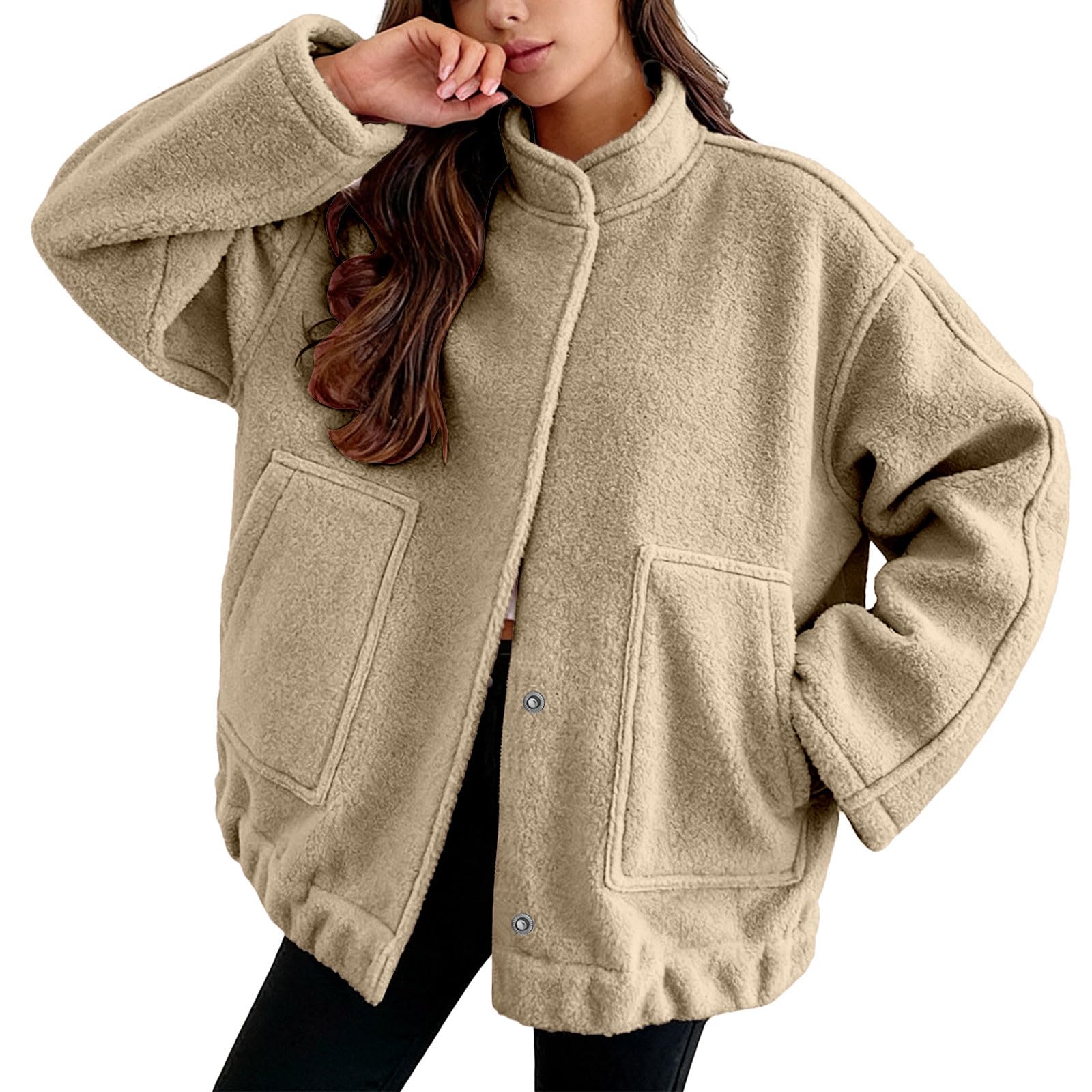 Generisch Wachsjacke Herren Modische Fleecejacke, locker geschnitten, Stehkragen, einfarbig, Oberbekleidung für Alltagsausflüge Freizeitaktivitäten