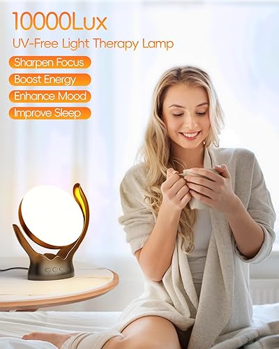 Miniatura 2 de Lámpara de terapia de luz, luz de terapia de 10000 lux, sin UV, lámpara de luz solar giratoria con 3 temperaturas de color y 5 niveles de brillo