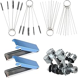 Juego de limpieza de carburador con 2 cajas de aluminio, 20 agujas de limpieza de boquillas y 10 cepillos de nailon, limpiador de carburador eficaz para motores, limpiador de puntas de quemador y
