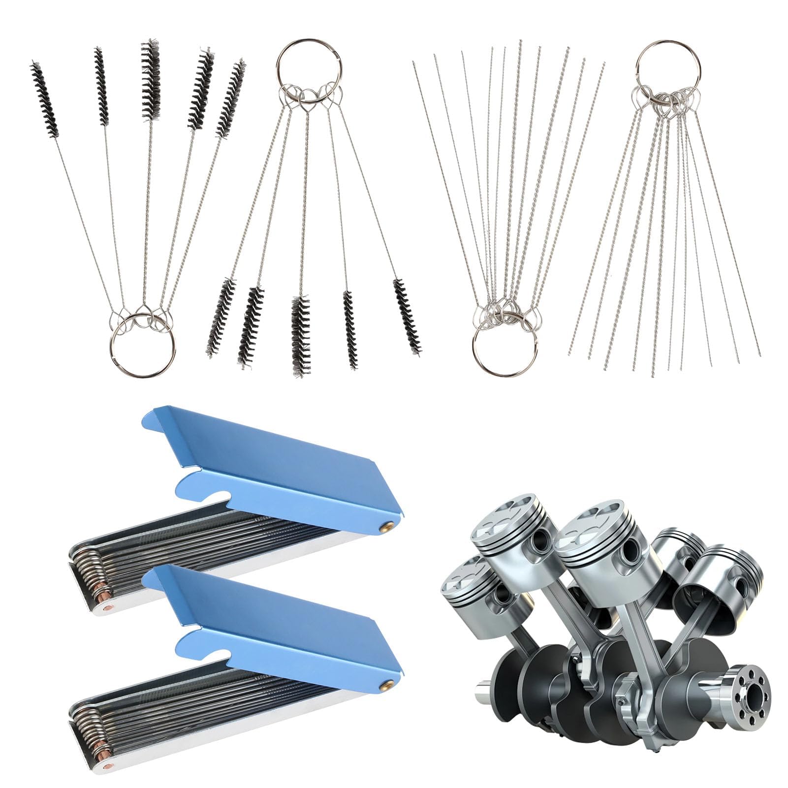 Juego de limpieza de carburador con 2 cajas de aluminio, 20 agujas de limpieza de boquillas y 10 cepillos de nailon, limpiador de carburador eficaz para motores, limpiador de puntas de quemador y - 1