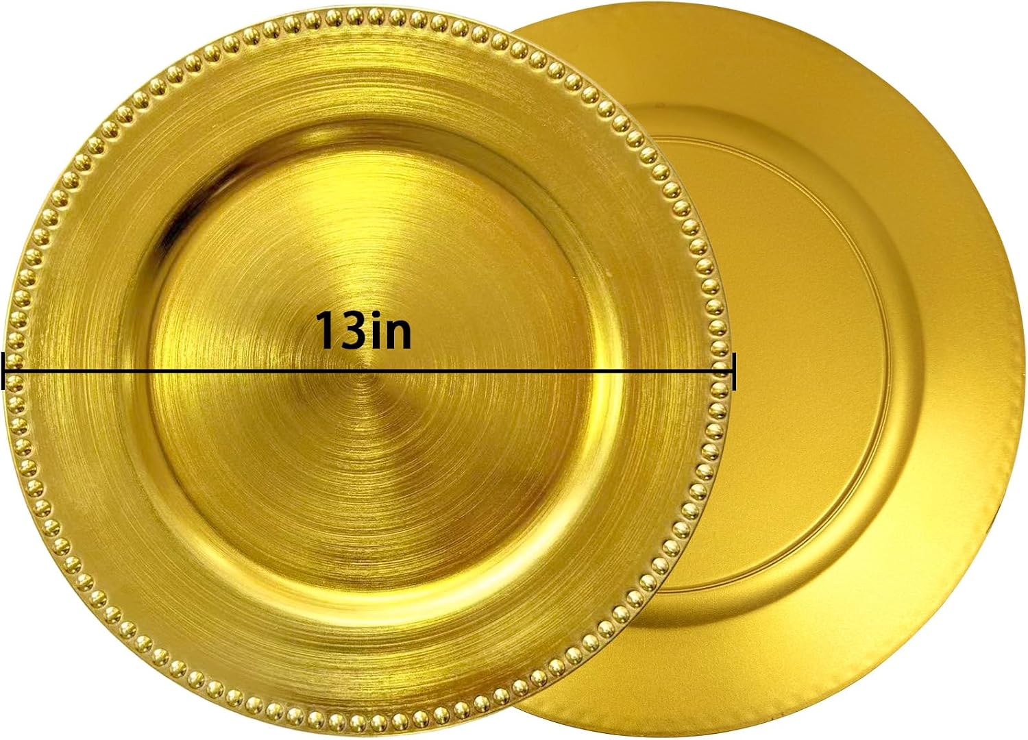 13" Elegant Gold beaded Charger Plates for Weddings & Parties - Plastic Charger for Dinner Plates,Reusable Decorative Table Chargers Bulk Set for Catering, Birthday, Holiday Events (GOLD, 10PCS)