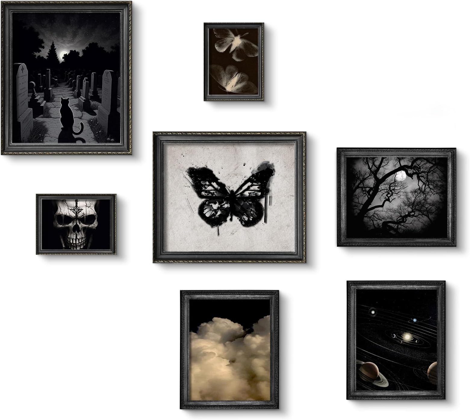VIYYIEA Dark Academia Gothic Home Decor Black Butterfly Wall Art Prints Skull Wall Decor Aesthetic Black Cat Christian Wall Art Halloween Decor Funny Creepy Wall Poster Pictures Set for Room Gallery