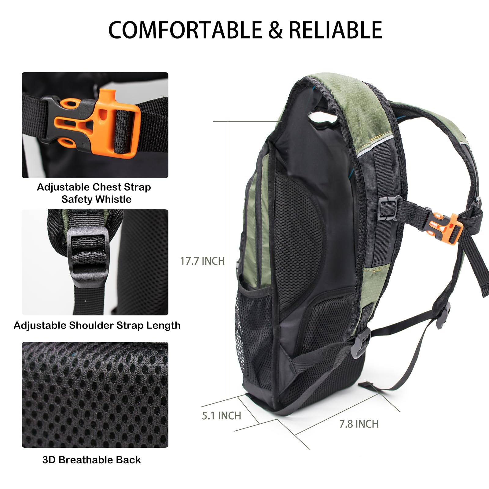 Mochila de hidratación de 25 litros con bolsa de agua de 70 onzas. Mochila de senderismo con almacenamiento. Mochila de agua ligera aislada para correr, escalar, ciclismo, senderismo, ciclismo (verde)