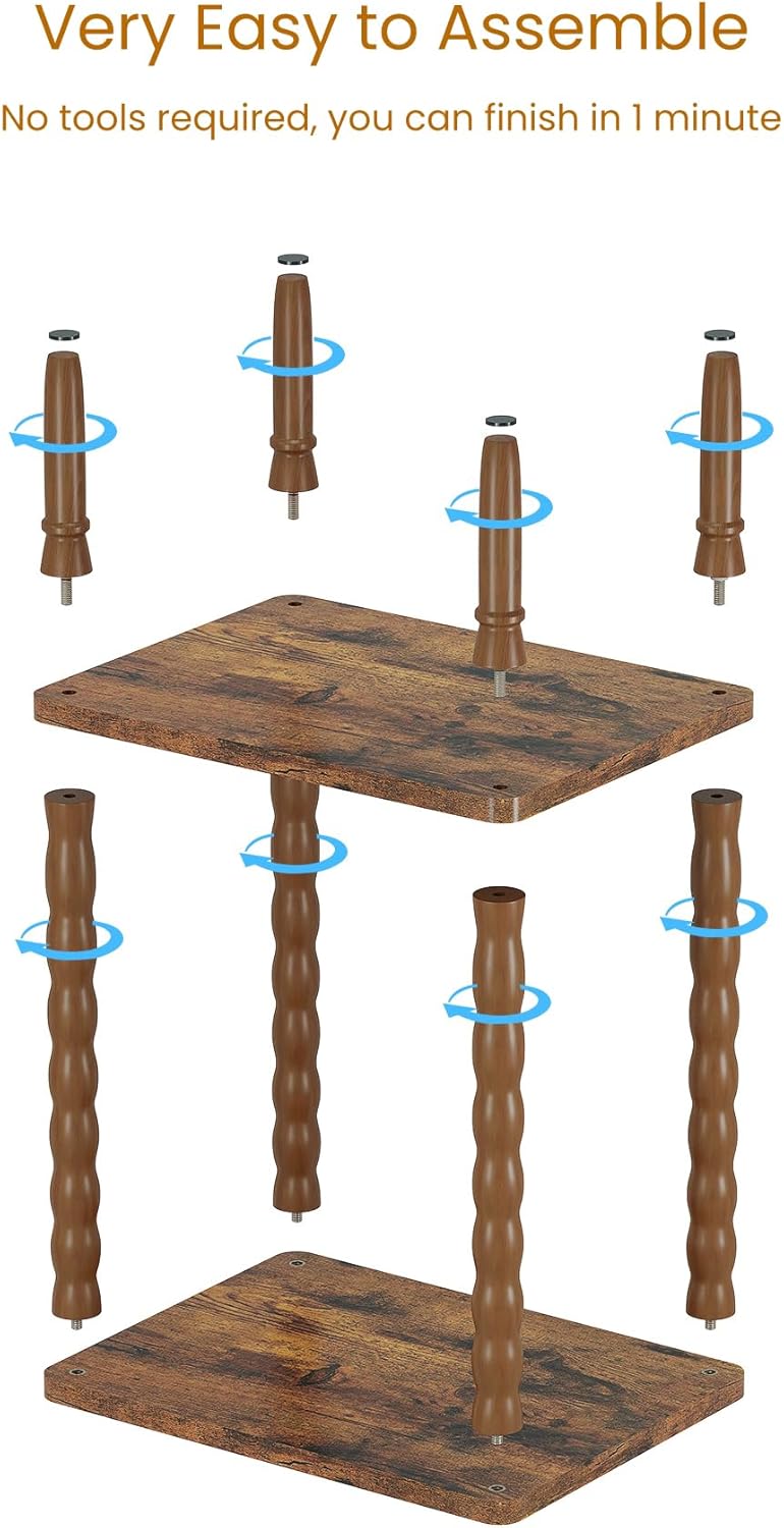 Small Narrow Side Table, Vintage End Table - Skinny Bedside Nightstand for Small Spaces, Couch/Recliner Accent Table for Bedroom Living Room Nursery, No-Tool Assembly (Rustic Brown)