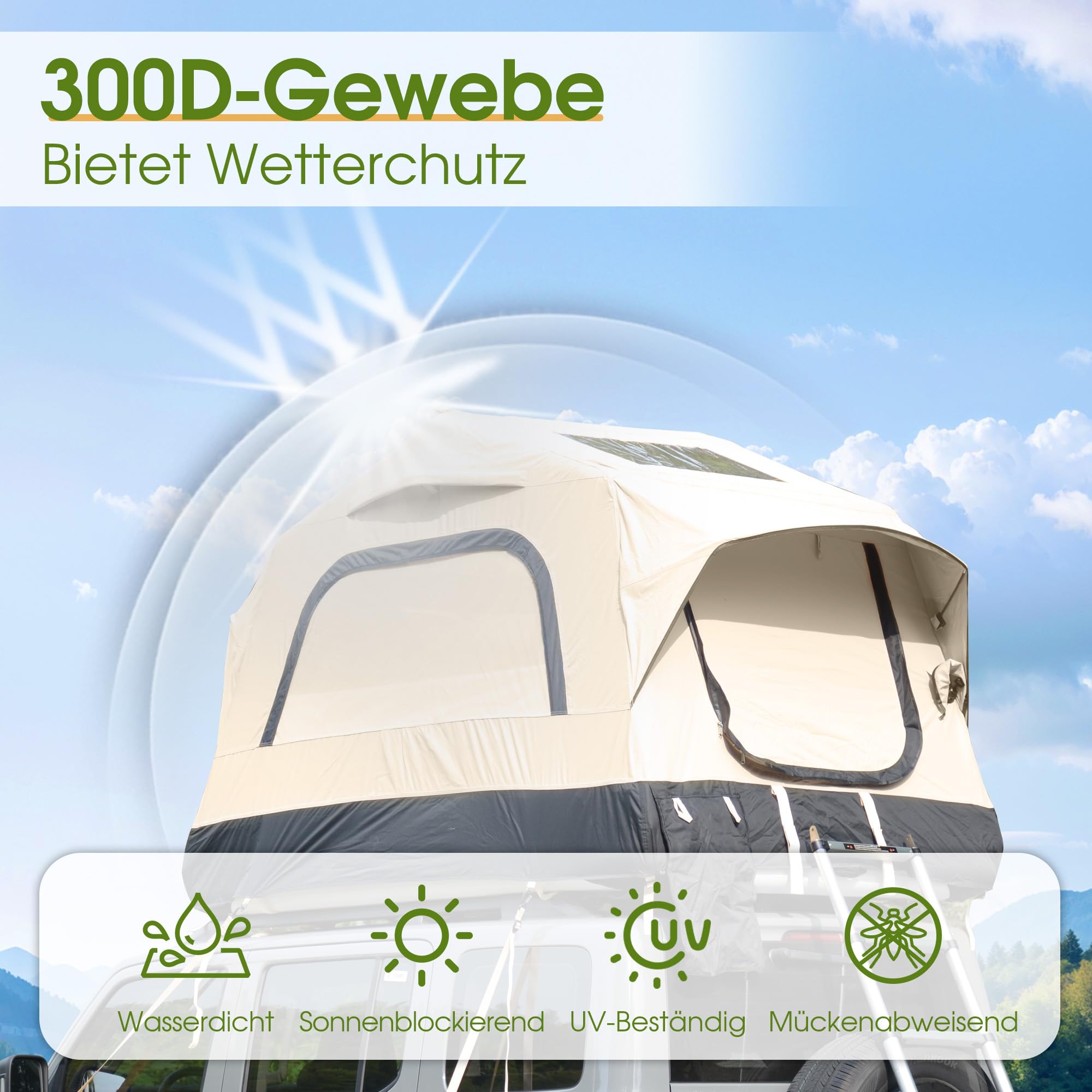 Aufblasbares Dachzelt für Auto und Truck,2 Personen Dachzelt aus Wasserdichtem 300D Gewebe,Winddichtes Design für Outdoor Abenteuer