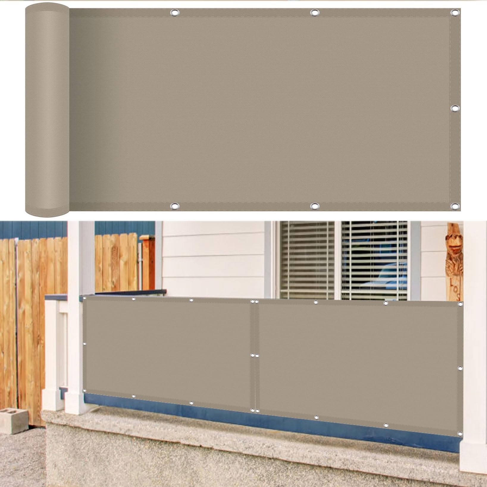 Balcony Privacy Screen Waterproof 70 x 220 cm 90% Shading Rate Uv-Resistant Garden Privacy Screen Shade Net No Drilling, with Rope and Eyelets for Deck, Backyard, Patio, Balcony, Taupe