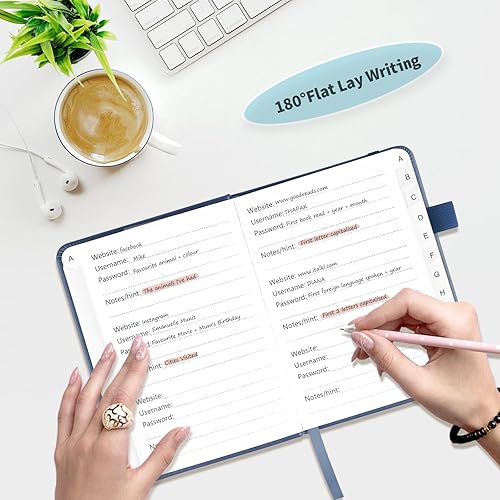 Vista 18 de Libro de contraseñas con pestañas alfabéticas, protector de contraseñas de tapa dura, organizador de cuadernos de contraseñas para computadora