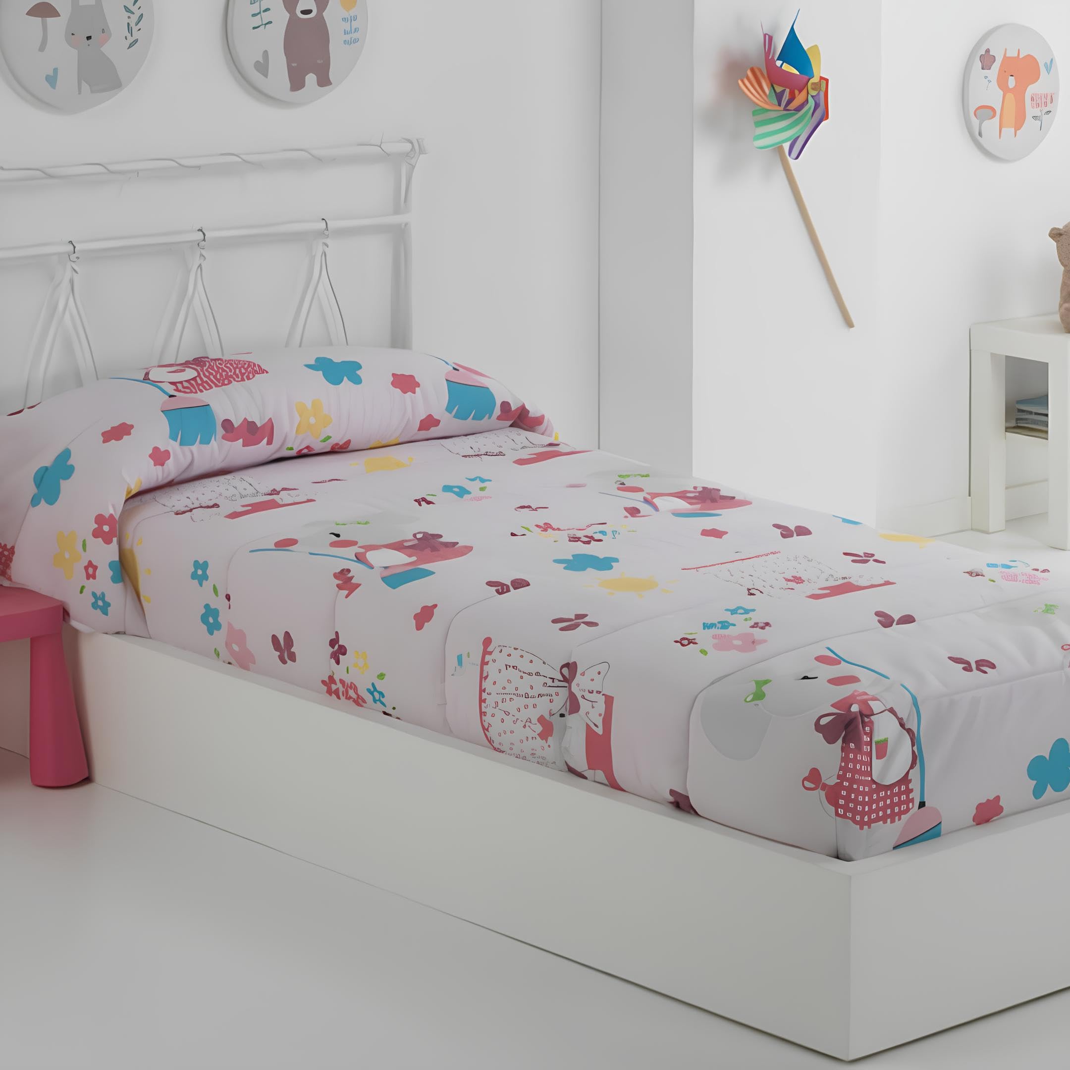 Edredón Ajustable Modelos Unicornio, Ratita, Cerditos para Cama de 90. Impresión Digital (Ratita, Cama 90cm)