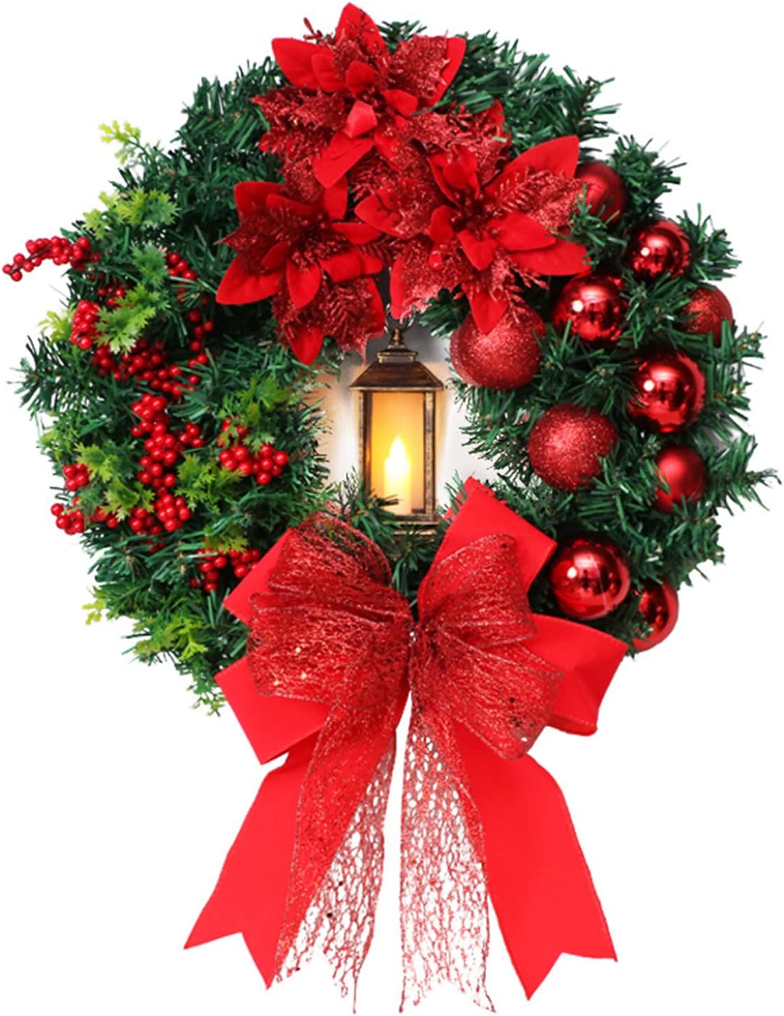 Lighted Christmas Wreath with Hanging Lanterns, 15.7in
