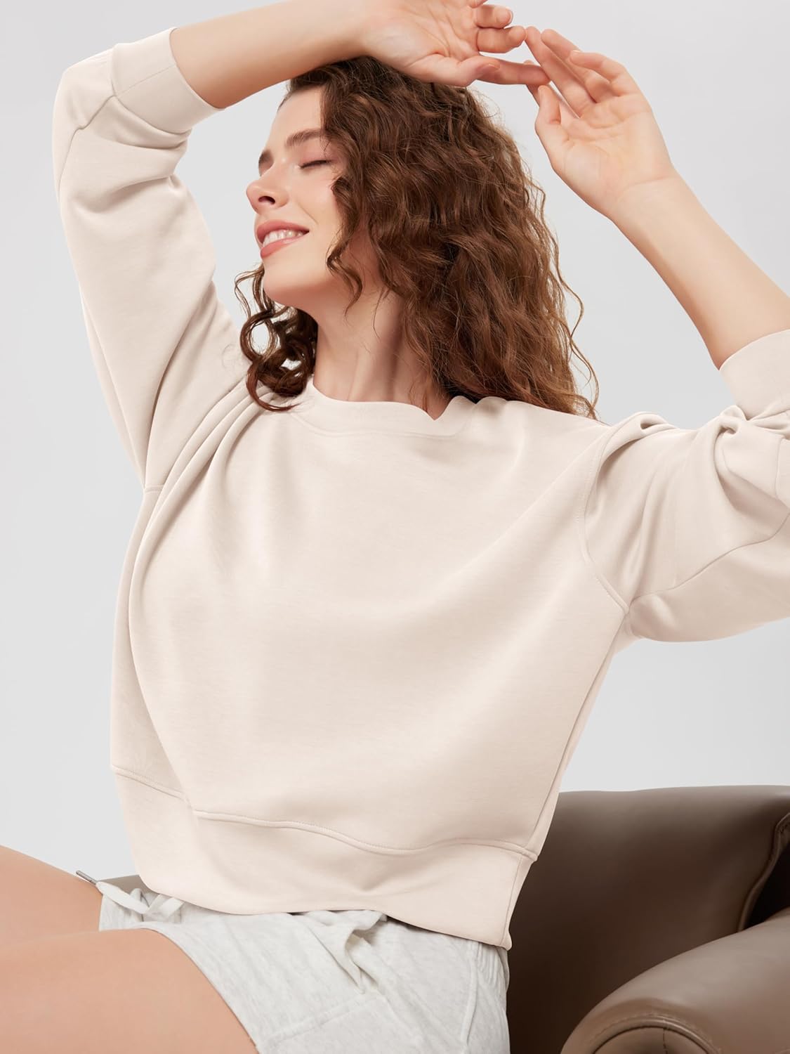 ODODOS Modal Soft Long Sleeve Cropped Sweatshirts for Women Oversized Crew Neck Pullover Crop Top - Image 4