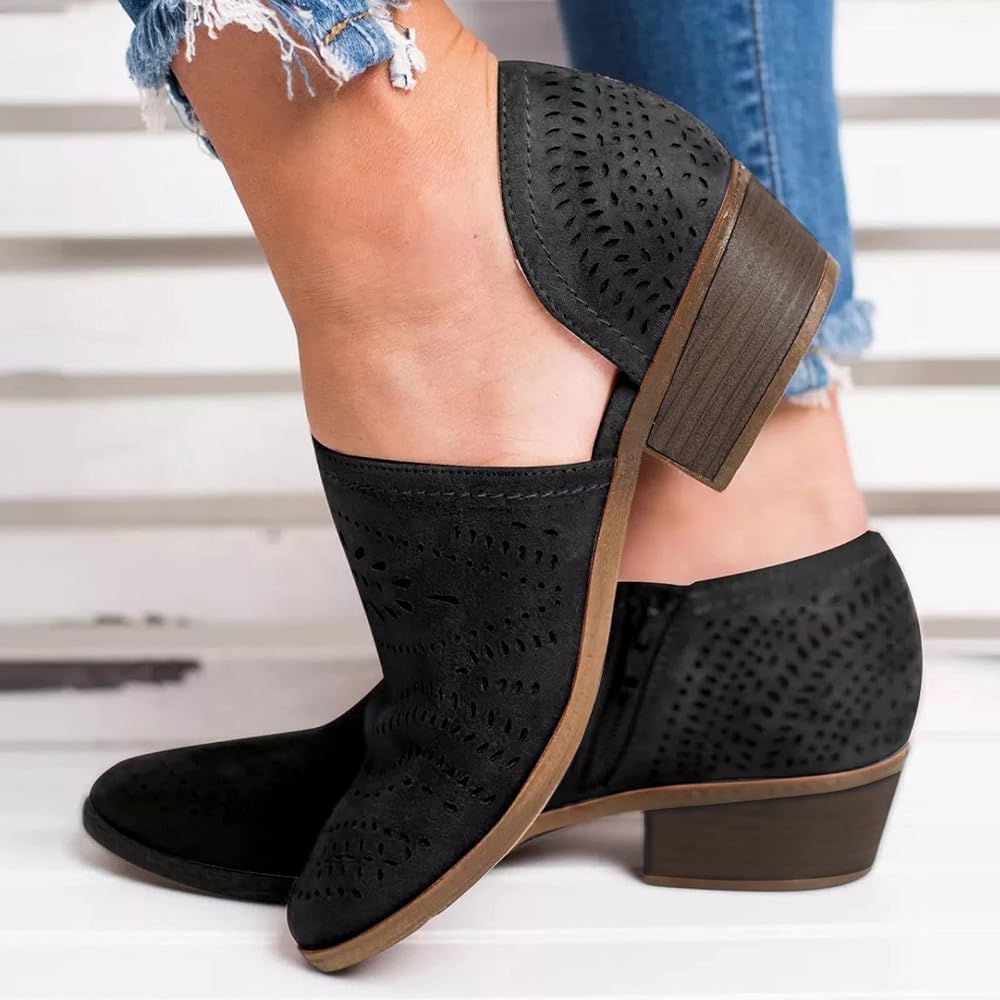 Hollow-out Low Heel Cutout Booties 