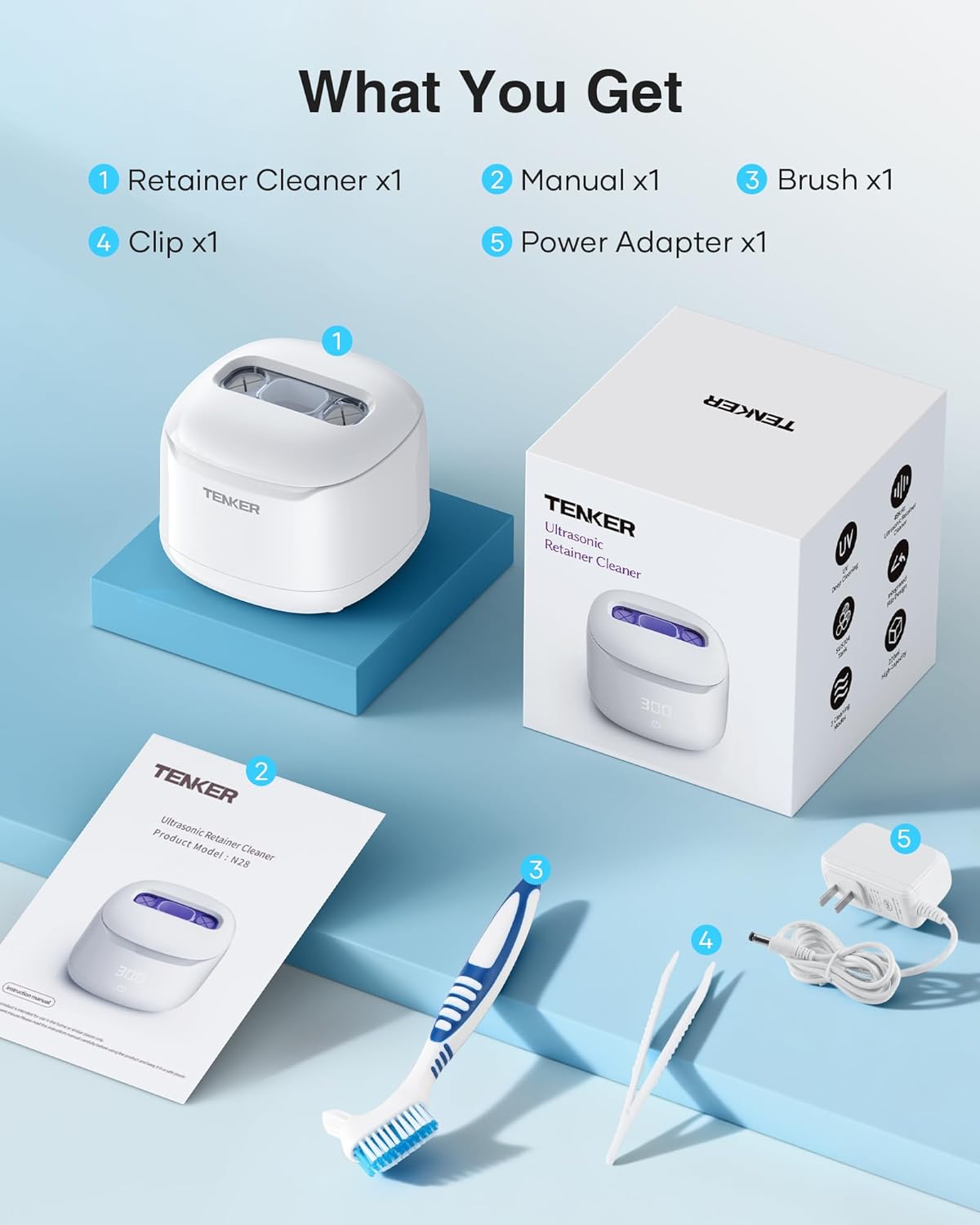 Ultrasonic Retainer Cleaner Machine, 49kHz Dental Cleaning Pod for Night Guards, Mouth Guards, Aligner, Braces, Toothbrush, Jewelry, Dentures, Ultrasonic Cleaner for Oral Dental Care, 220ML, White - Image 8