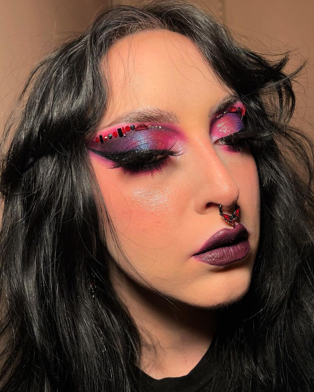 Melighting Septum Rings 16G Bat Septum Jewelry Halloween Clear CZ Surgical Steel 316L Black Dangle Daith Earrings Helix Earring Cartilage Tragus Piercing for Women Men - Image 5