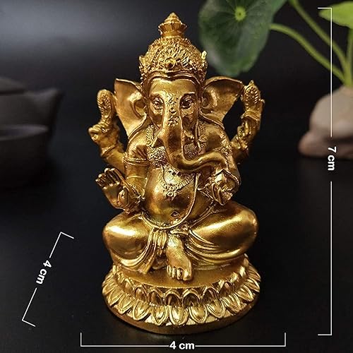 Miniatura 5 de Estatuas Doradas del Señor Ganesha - Estatua del Dios Elefante Hindú Escultura de Resina Figurilla India de Ganesh Buda Ornamentos de Decoración