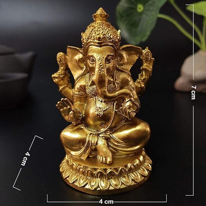 Estatua Decorativa de Ganesha Dorado - Resina 7 cm miniatura 2