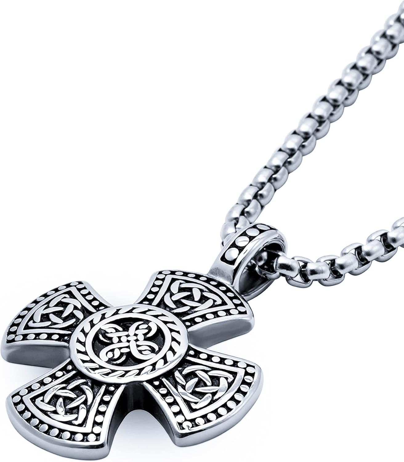 HAQUIL Celtic Cross Necklace, Stainless Steel Celtic Knots Triquetra Cross Pendant, Box Chain, Celtic Jewelry Gift for Men and Women - Image 2
