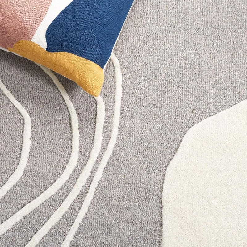 Hand-Tufted Wool Artistic Abstract Area Rug with Smooth Curve Motif, Plush Modern Floor Carpet for Living Room, Bedroom, Nursery & Dining 9 x 13 Ft Black & Ivory