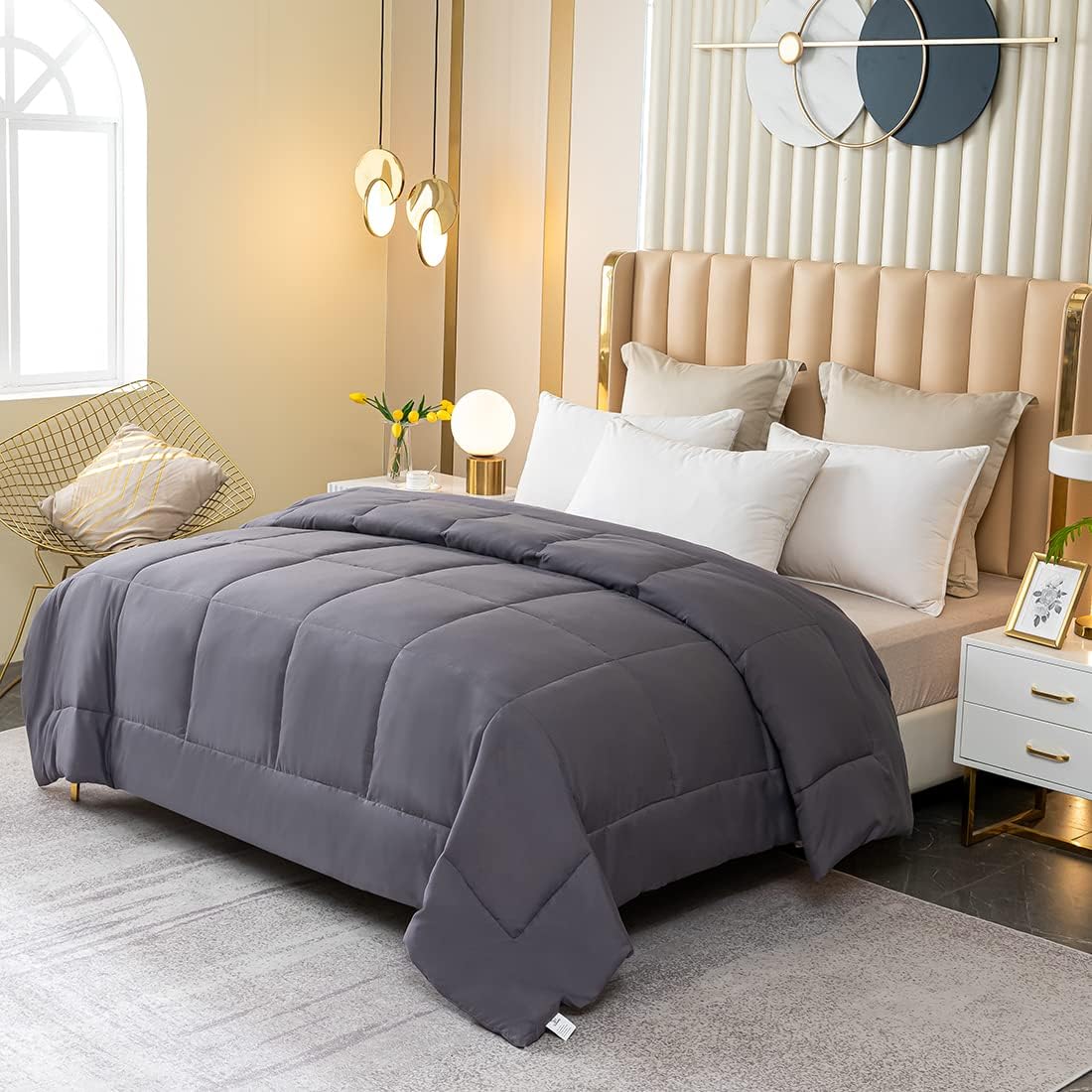 Wamsound All-Season Down Alternative Quilted Comforter,Comfortable Sleep Quilt Bedding,Reversible Duvet Insert with Corner Tabs,Winter Warmth Breathable,Super Soft,Machine Washable