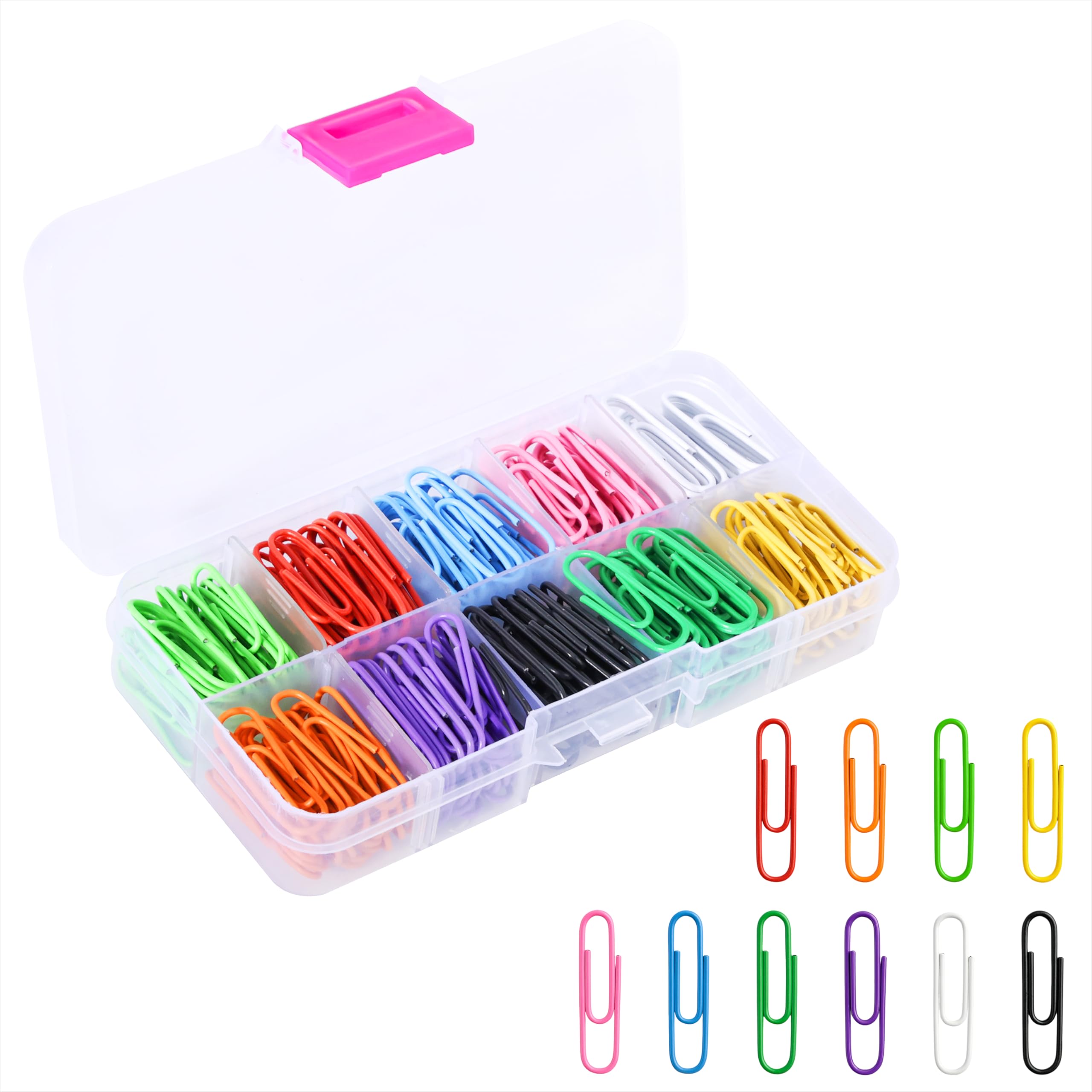 Coloured Paper Clips 28mm Plastic-Coated Metal Paperclips in 10 Assorted Colors Organizer Clips for Files for Office School Home 250 Pcs