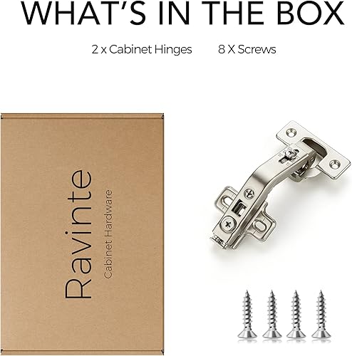 Miniatura 7 de Ravinte 1 par de 2 bisagras de gabinete de cocina, bisagras de puerta de gabinete de cocina de 135 grados compatibles con gabinetes de cocina de