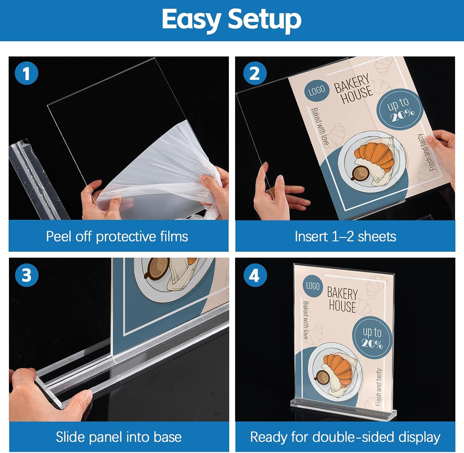 Dynta Acrylic Sign Holder 8.5 x 11 (8 Pack), Clear Vertical Display Stand with Stable Base, High Transparency Acrylic for Signs, Menus, Flyers, Office & Business Countertop Use