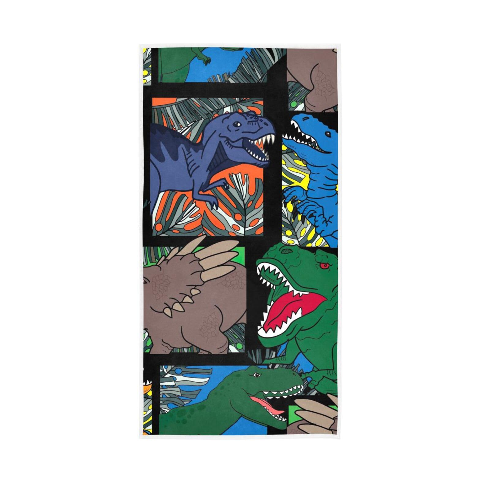 LSRCPD Bright Dino Pattern Face Towels, 15 x 30 Inches Soft Hand Towel Spa Towel Bath Hand Towels for Bathroom